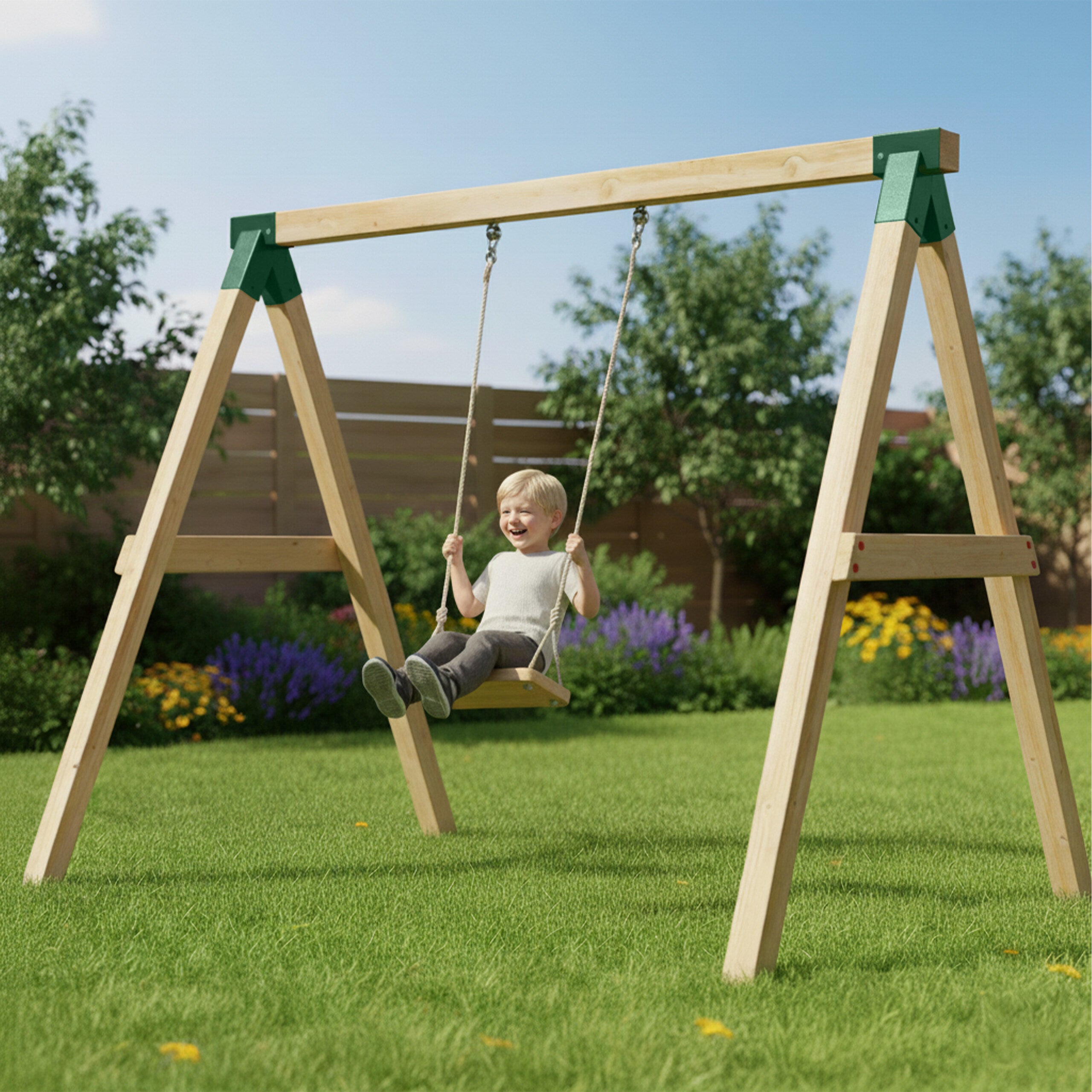 Kit De Connecteurs Verts Pour Balançoire En Bois 9x9 Cm – Acier épais 2 Mm, Angle Poteau 60°, Angle Traverse 90°
