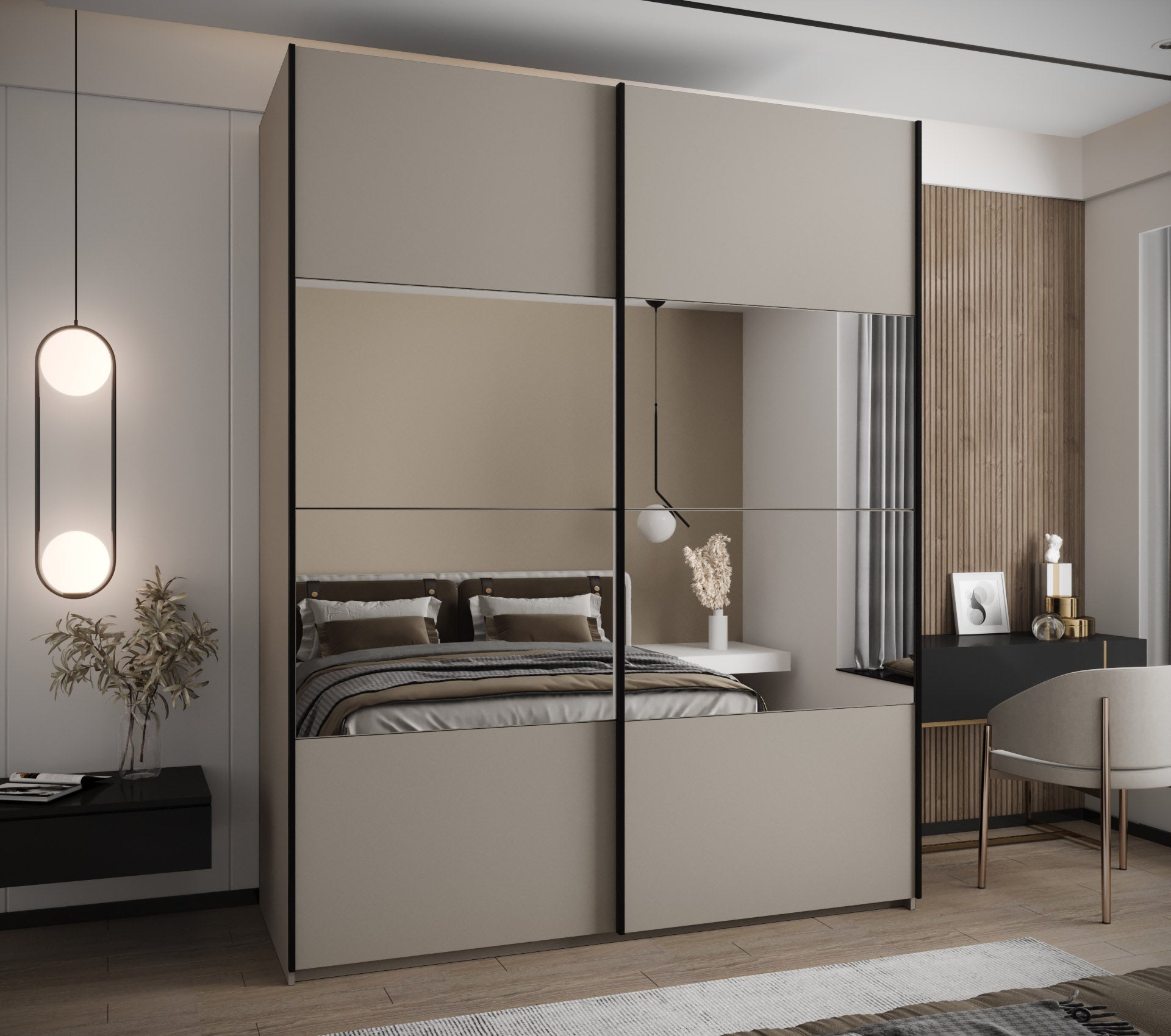 Szafa przesuwna wysoka Lux 4 200 x 64 x 245,5 cm kaszmir + kaszmir + u. czarny - Abiks Meble - 2