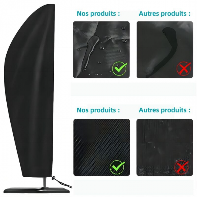 Grande housse imperméable pour parasol déporté avec fermeture éclair et cordon, 265 cm, noir - 2