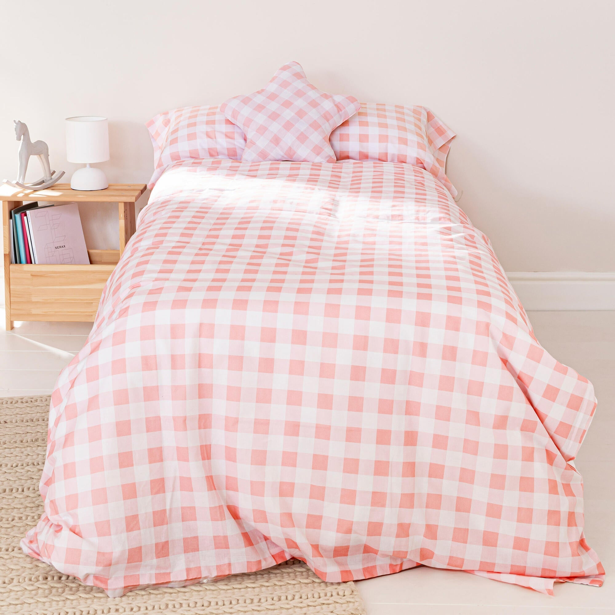 Parure Lit Microfibre 140x200 Housse De Couette 140x200 Cm Rose Et Blanche à Carreaux - Microfibre Douce, Motif Vichy Kawaii Housse Couette Kawaii Ferme