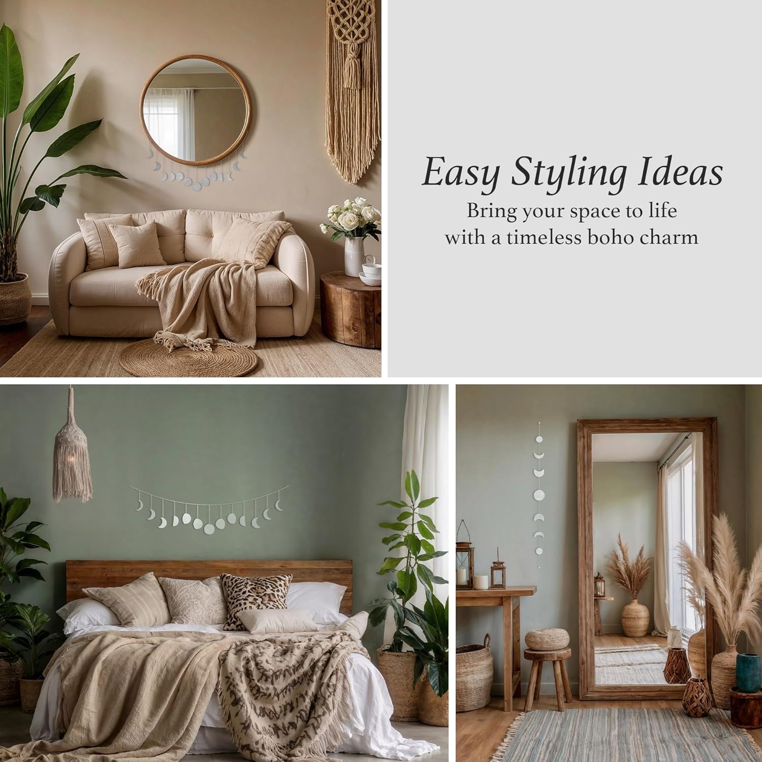 Décoration murale phase de lune,art mural doré pour chambre, style bohème, guirlande murale en métal de 91 cm (13 phases de la lune),argent - 6