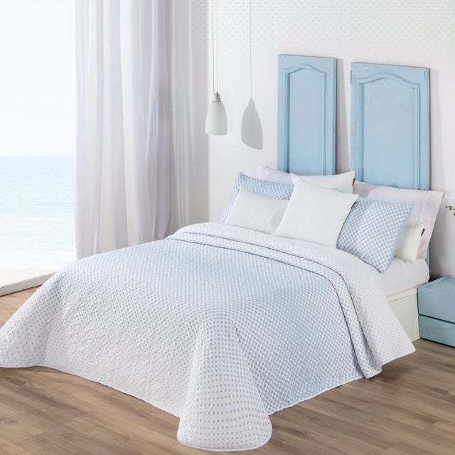 Colcha bouti reversible estampado motas degradé azul - Summer cama 105