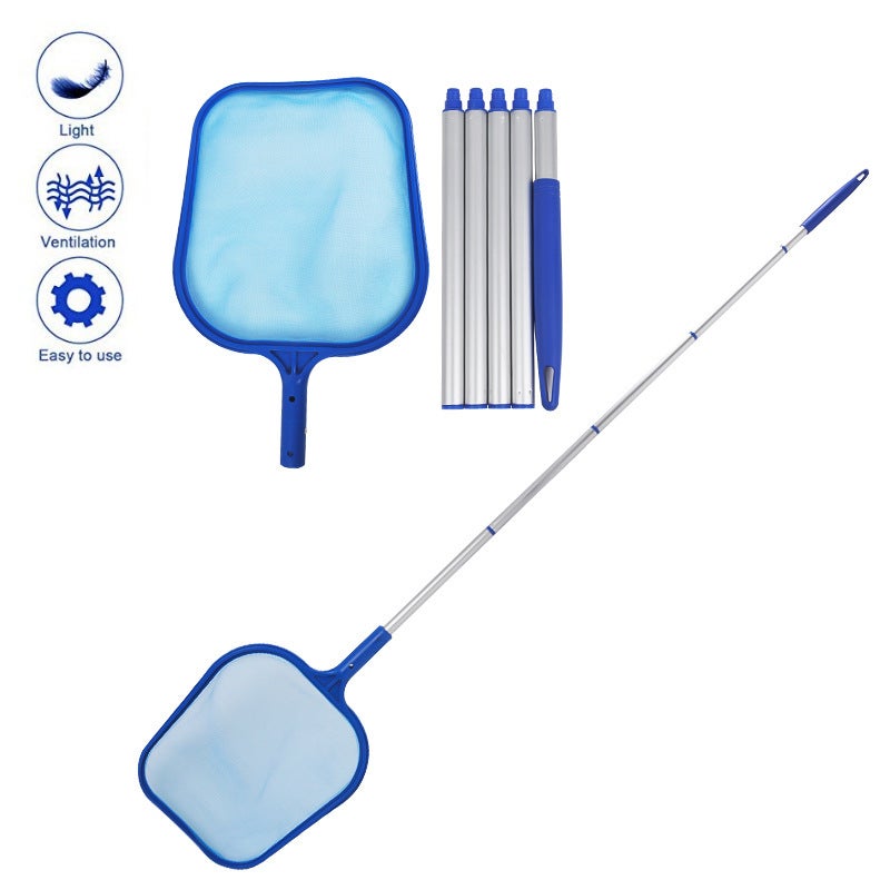 Siatka do zbierania zanieczyszczeń powierzchniowych basenu o długości 160 cm, aluminiowy drążek stabilizujący 1,2 m, podbierak z drążkiem, 5 sztuk