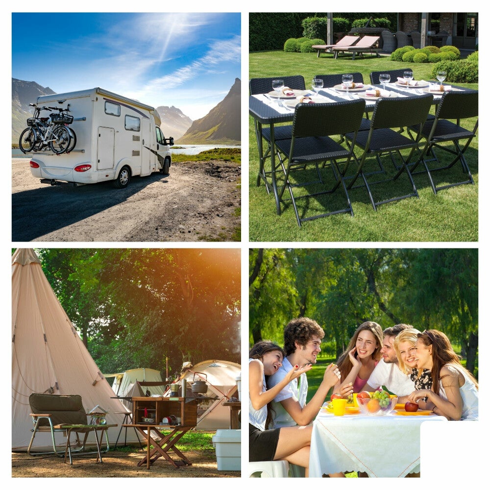 Perel Table pliante, résistant aux intempéries, avec poignée, aspect rotin, max. 100 kg, noir - 3