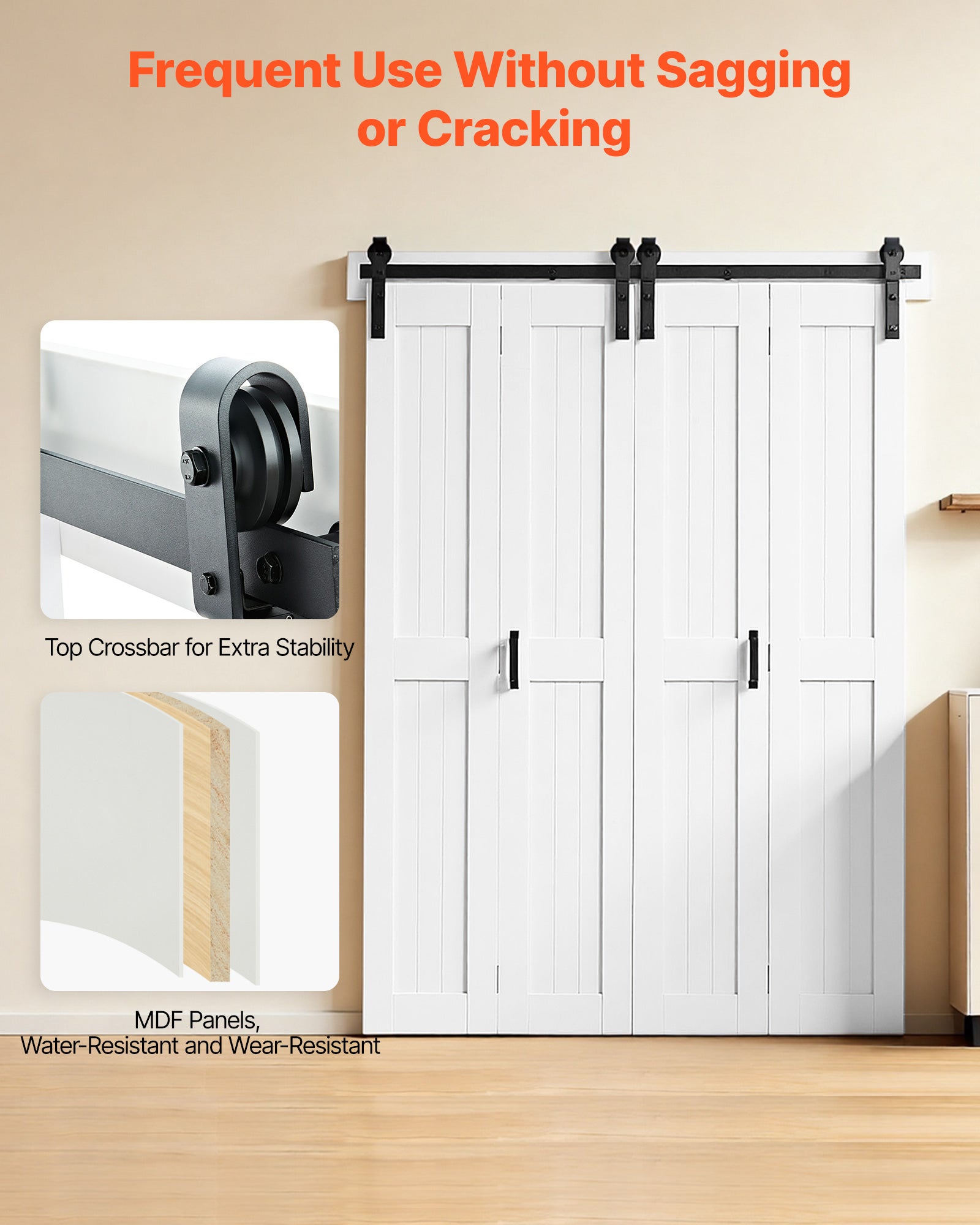 Porta interna scorrevole doppia VEVOR 1524x2134 mm, per camera letto, soggiorno e garage, telaio compatto a forma di H, pannelli preassemblati, bianco - 2