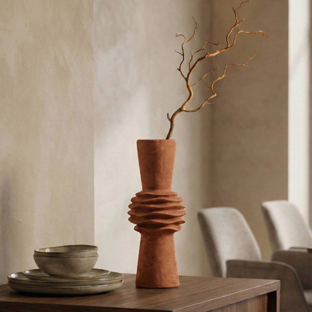 Vase en grès effet pierre terracotta, H47cm - Ornami - 2