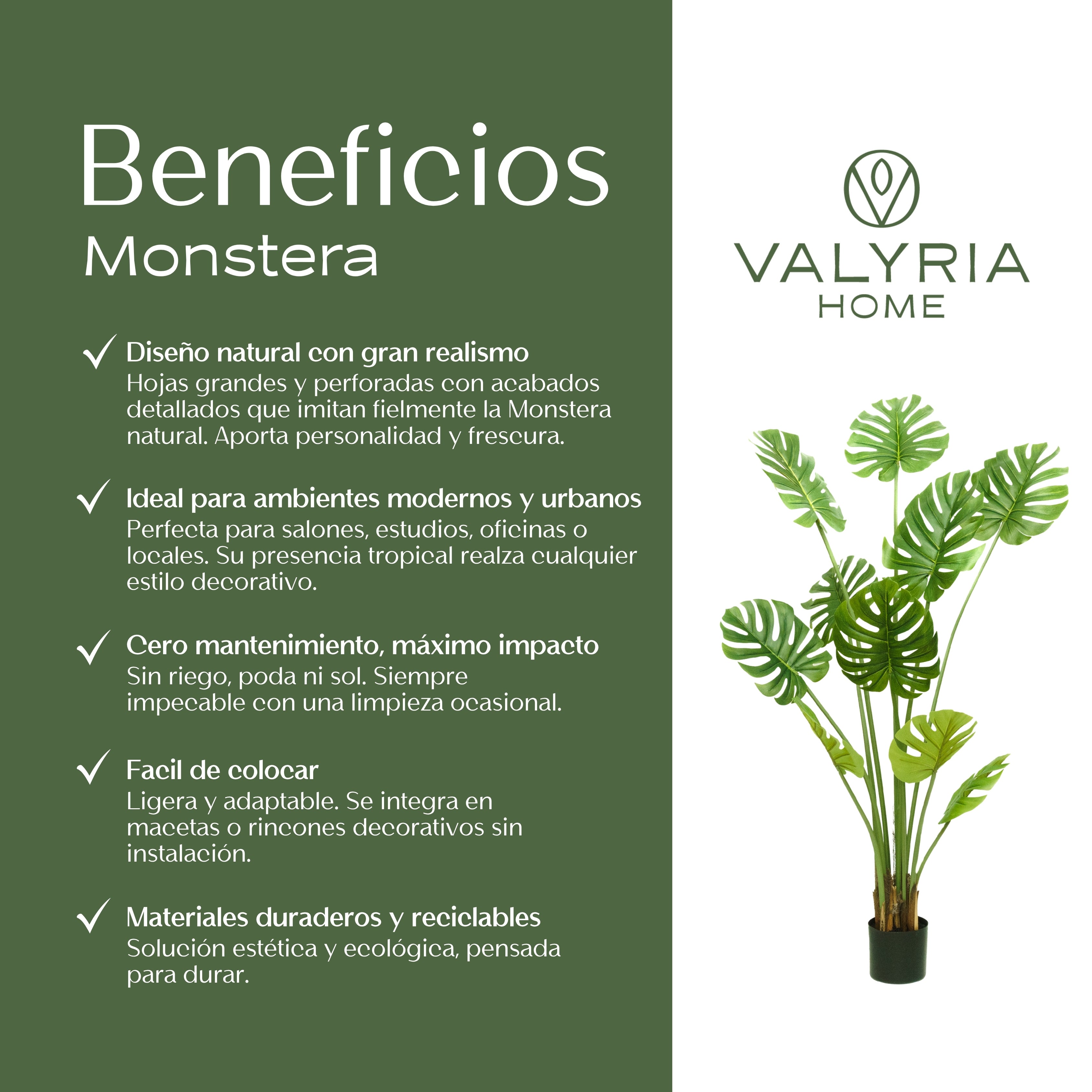 Planta Artificial Monstera 120 cm – Costilla de Adán Realista y Decorativa - Valyria Home - 7