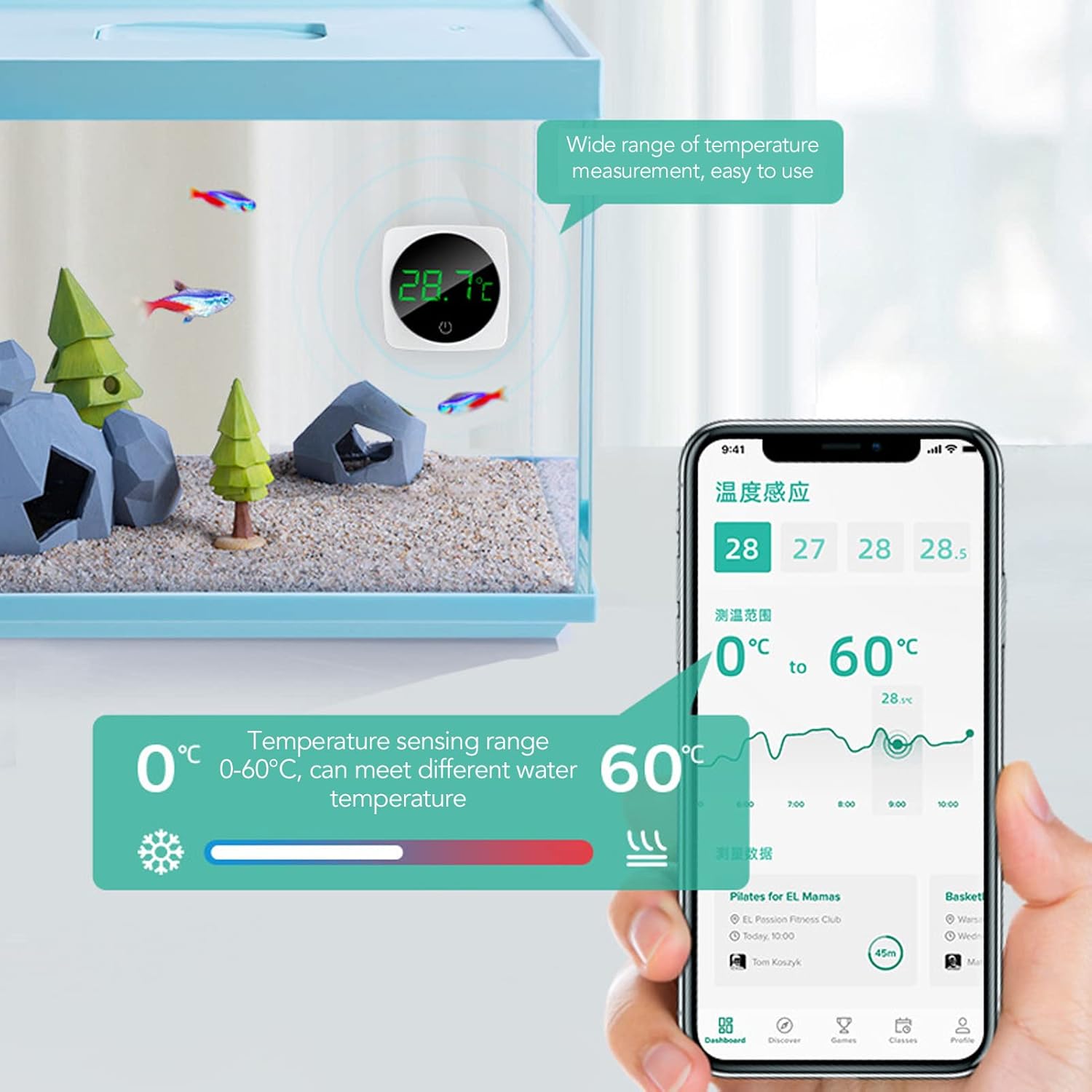 Thermomètre d'aquarium, thermomètre à Affichage numérique à LED, 0,1 ℃ Mode Tactile et Veille de Haute précision LED Thermomètre numérique - 4