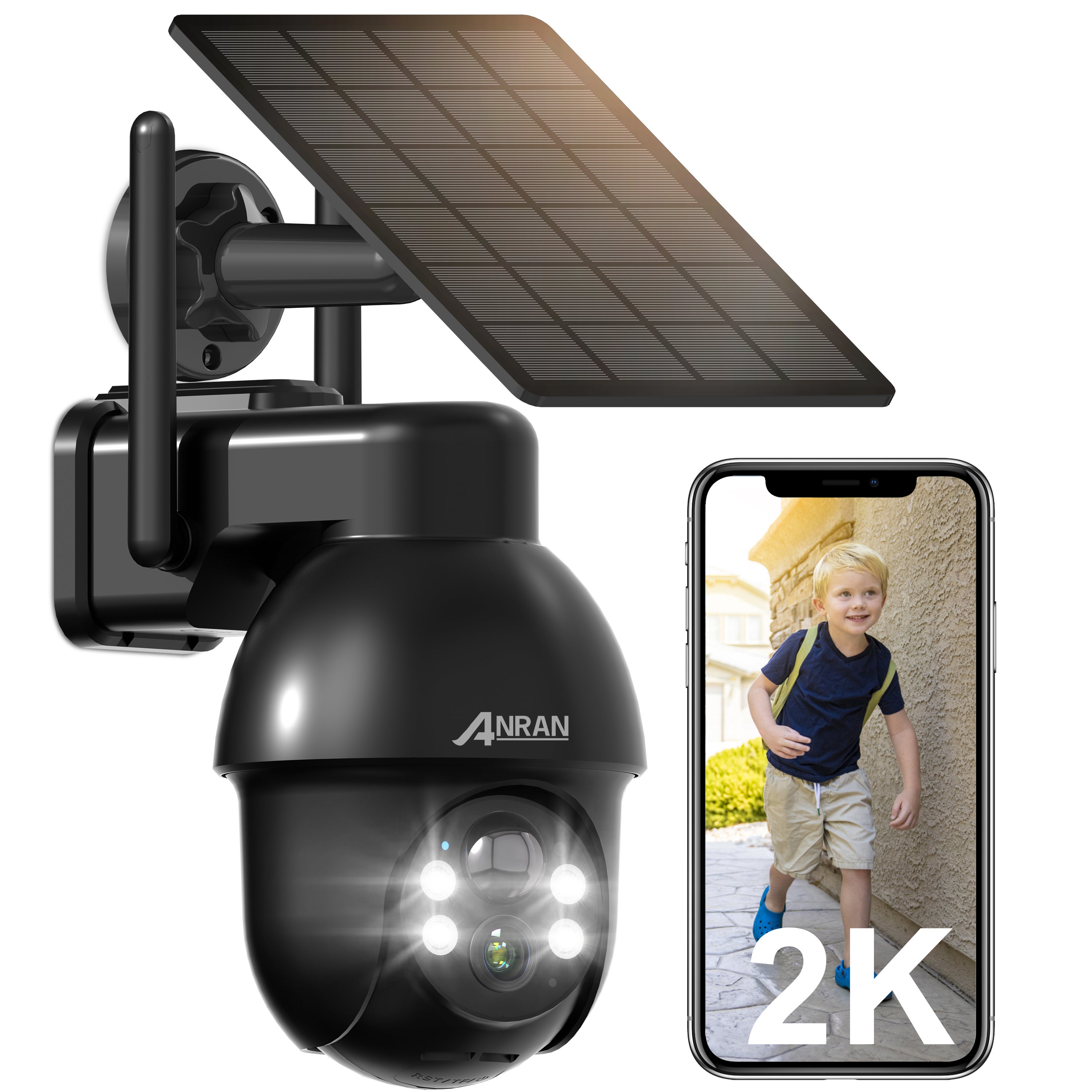 ANRAN 2K Caméra Surveillance WiFi Extérieure,360° PTZ Camera Solaire ...
