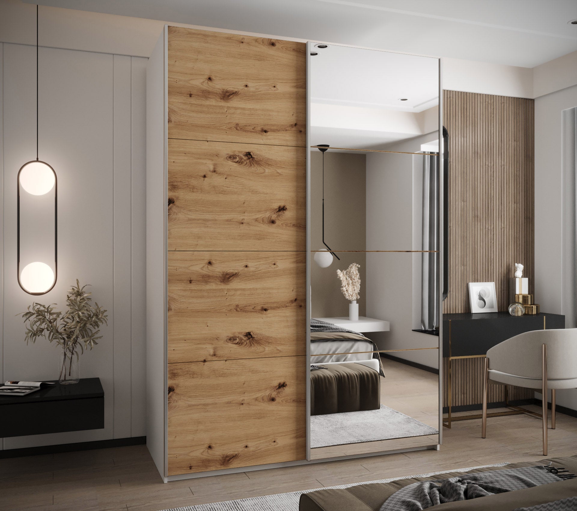Szafa przesuwna wysoka Lux 3 170 x 64 x 245,5 cm biały + artisan + u. srebrny - Abiks Meble - 2