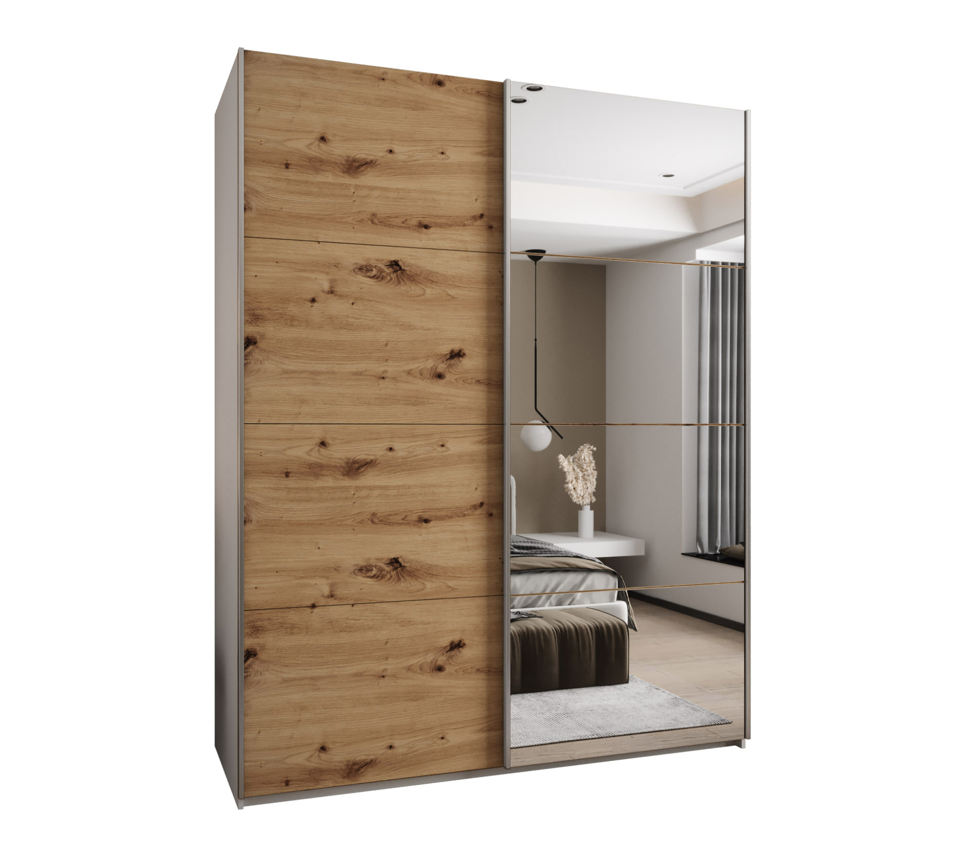 Szafa przesuwna wysoka Lux 3 200 x 64 x 245,5 cm biały + artisan + u. srebrny - Abiks Meble