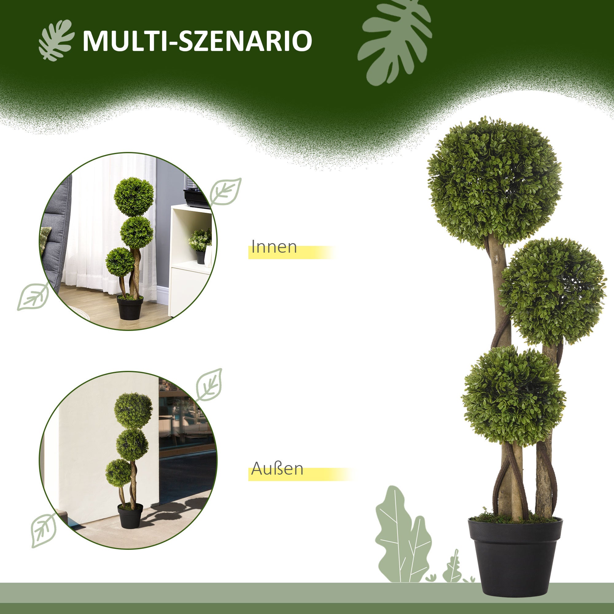 Plante artificielle buis 90 cm en pot avec protection UV, fausse plante verte décorative - 7