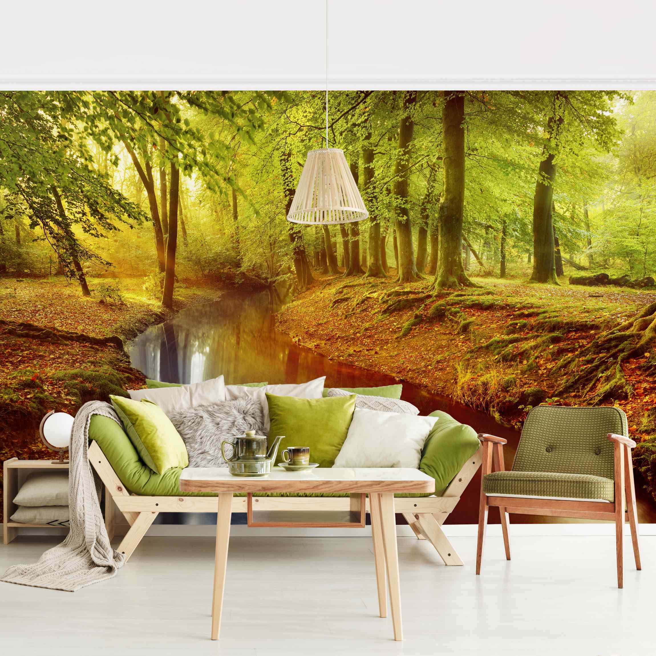 Papel pintado fotomural bosque de otoño naturaleza 57 - salón dormitorio cocina pasillo - tnt 384 x 255 cm adhesivo