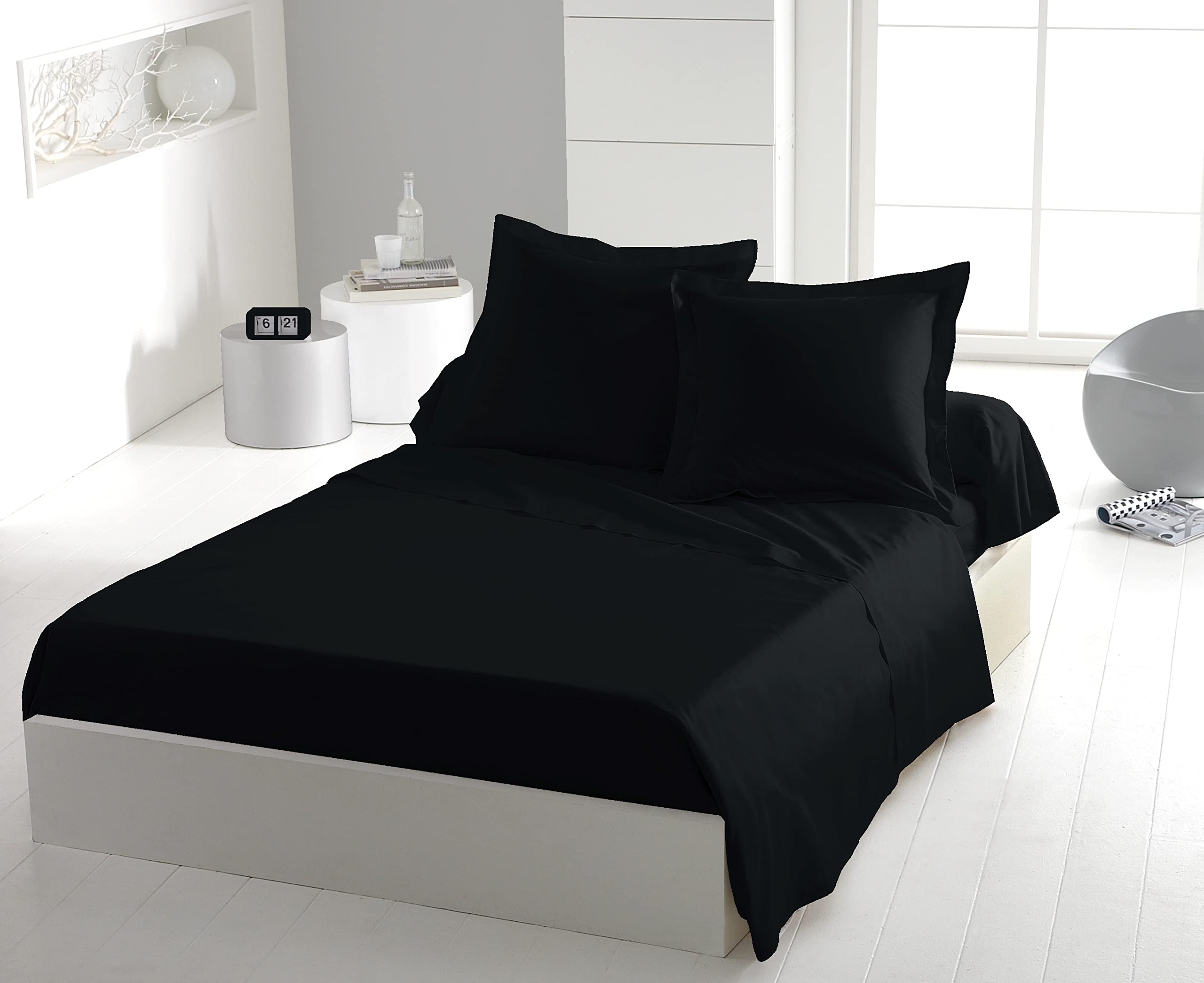 DRAP PLAT 100% COTON 57 FILS COULEURS - Noir, MATIÈRE - 100% COTON, TAILLES - 240 x 300 cm - 6