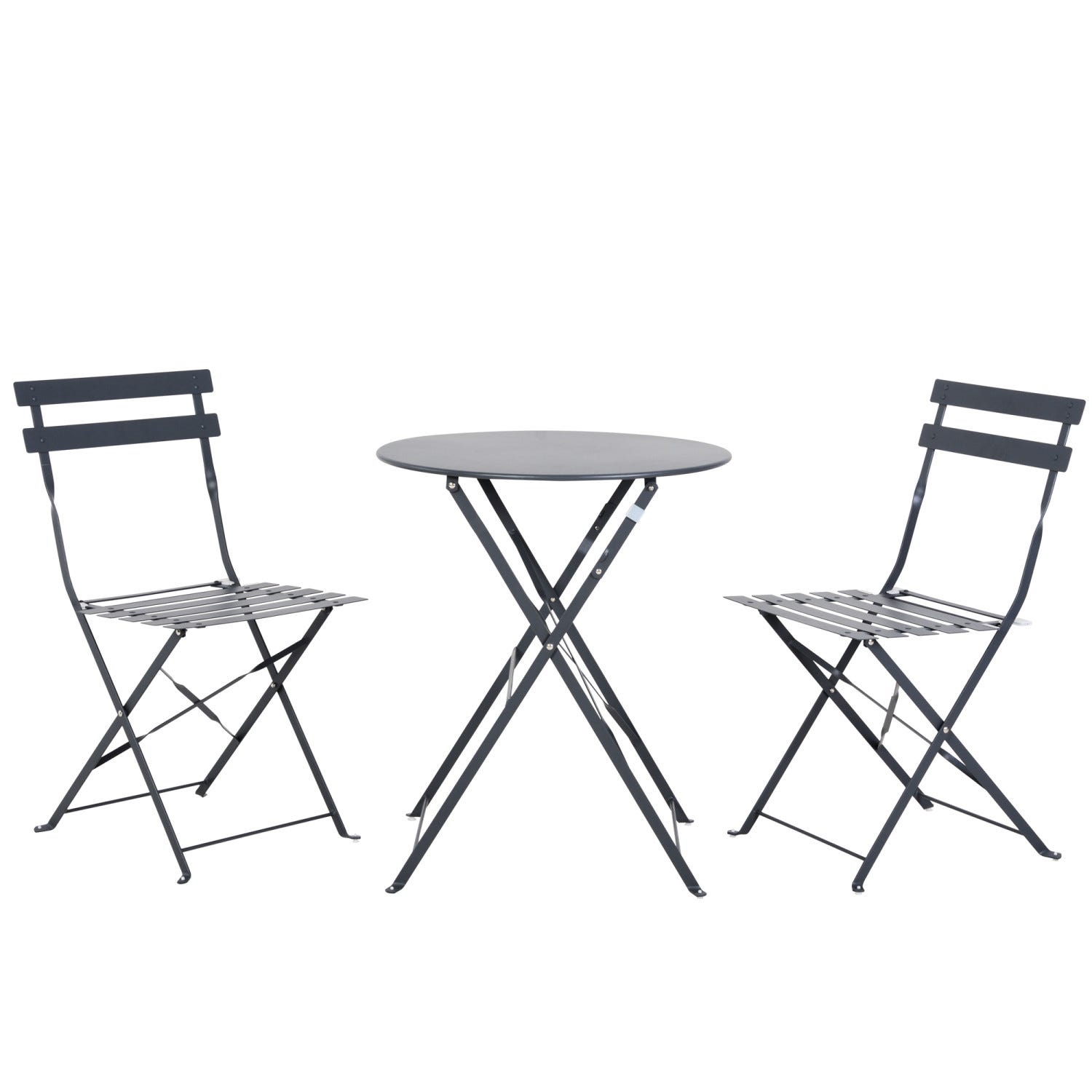 Set bistrot métal taupe 1 table 2 chaises pliantes Set bistrot métal taupe 1 table 2 chaises pliantes