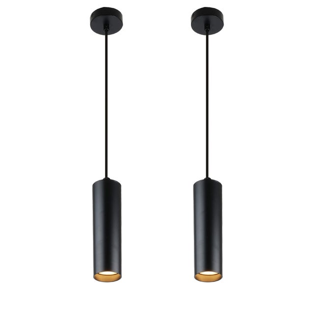 Pack de 2 Lâmpadas Suspensas Modernas de Teto em Alumínio Preto, Minimalistas em Forma de Tubo 20cm, com GU10 e Altura Ajustável