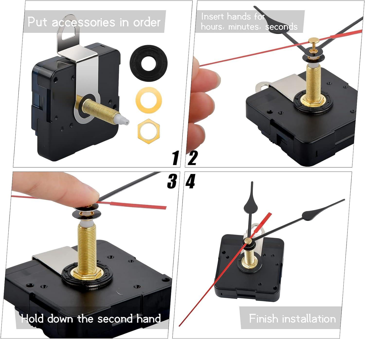 Mécanisme de Mouvement d'Horloge Mouvement D'Horloge à Quartz Silencieux MéCanisme D'Horloge Murale avec 2 Ensembles d'Aiguilles d'Horloge, pour Remp - 3