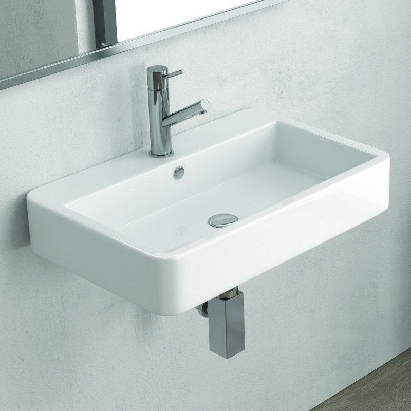 Lavabo bagno sospeso 60 cm in ceramica bianca | Litos-CN60 kamalu - 3