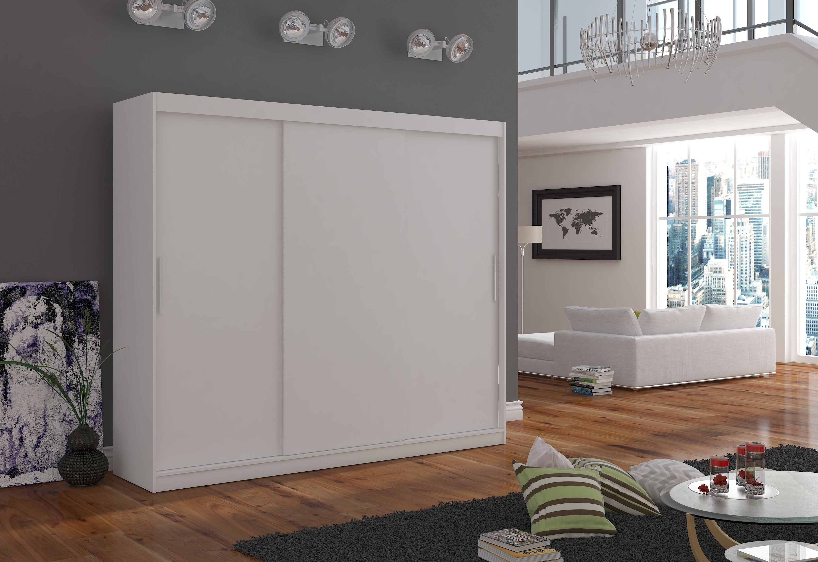 Grande armoire de chambre 3 portes coulissantes blanches Badoz 250cm - 4