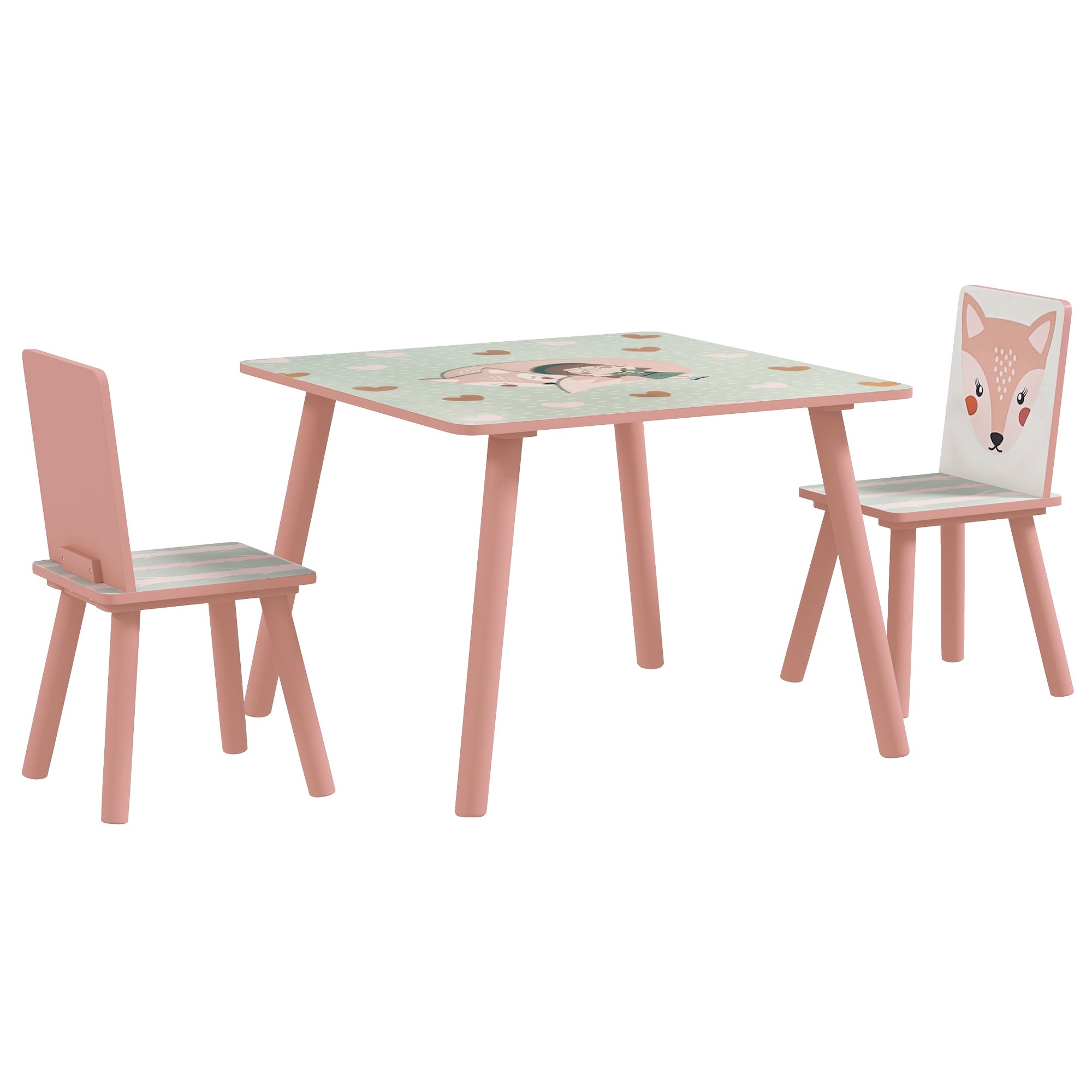 Tables consoles – Set table + 2 chaises enfant pin, motif animal, rosa ...