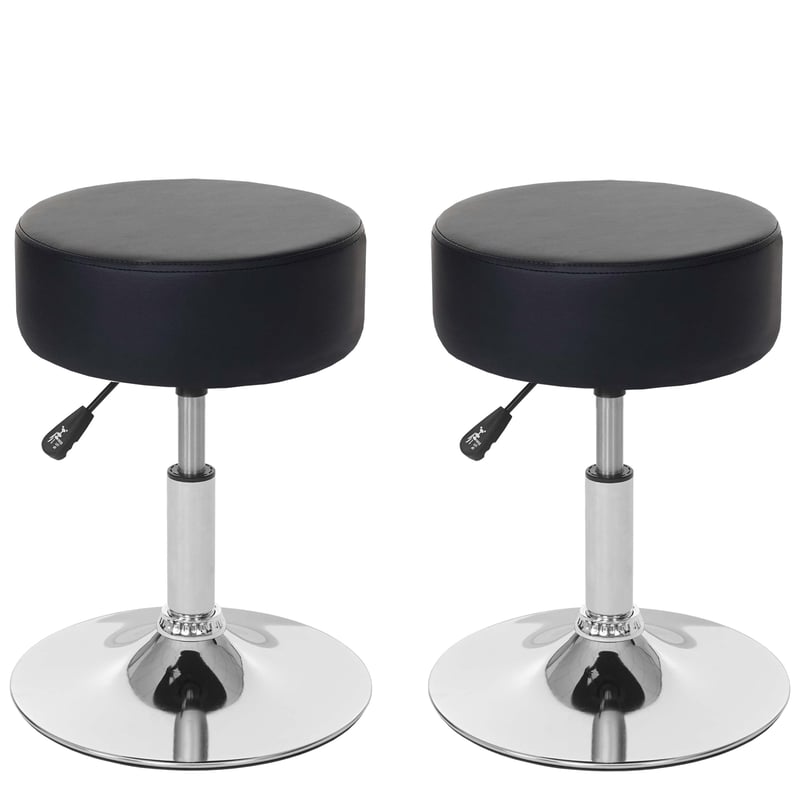 Zestaw 2 taboretów HWC-C22, taboret do makijażu, regulowana wysokość Ø 35 cm ~ imitacja skóry, czarny
