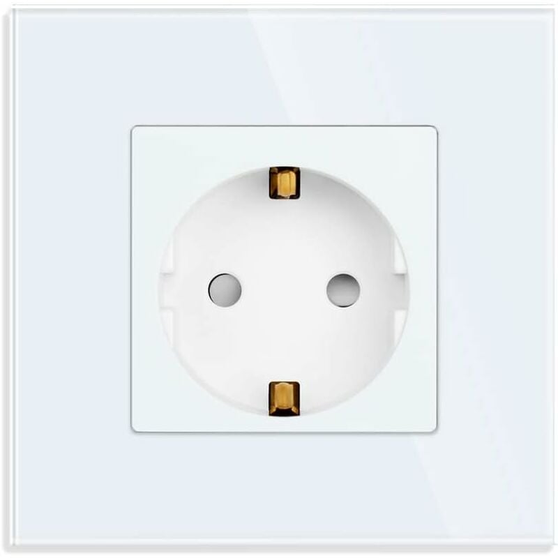 Proste gniazdo w kolorze białym, 16A szklane gniazda Schuko, podtynkowe gniazdo ścienne z uziemieniem - 86mm, 250V, 1-modułowe