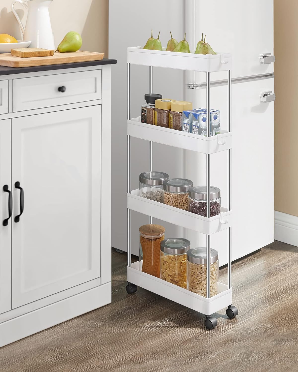 Desserte à roulettes, Chariot de Rangement, Étagère Roulante, 4 Niveaux, Gain de Place, pour Salle de Bain, Cuisine, Bureau, 40 x 13,5 x 86 cm, Blanc - 2