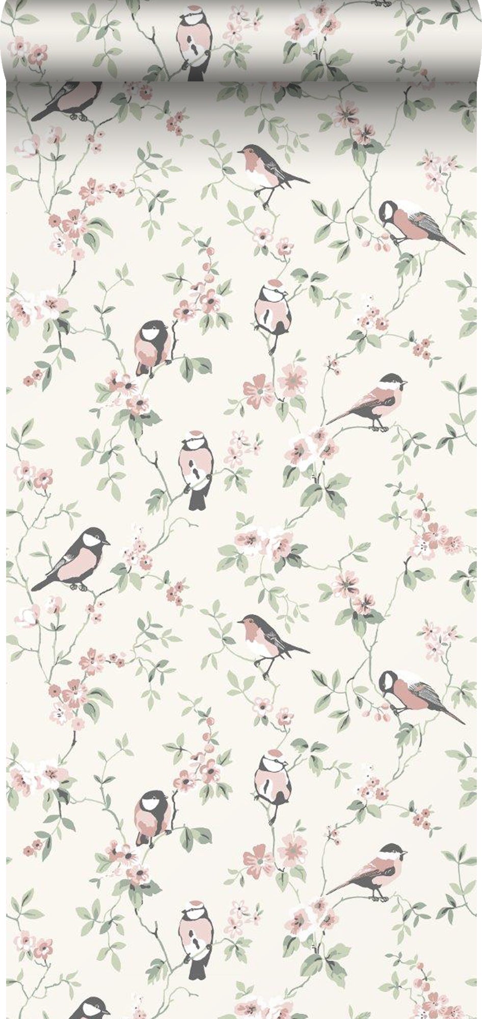Papel pintado flores y pájaros beige - 53 cm x 10.05 m - borastapeter