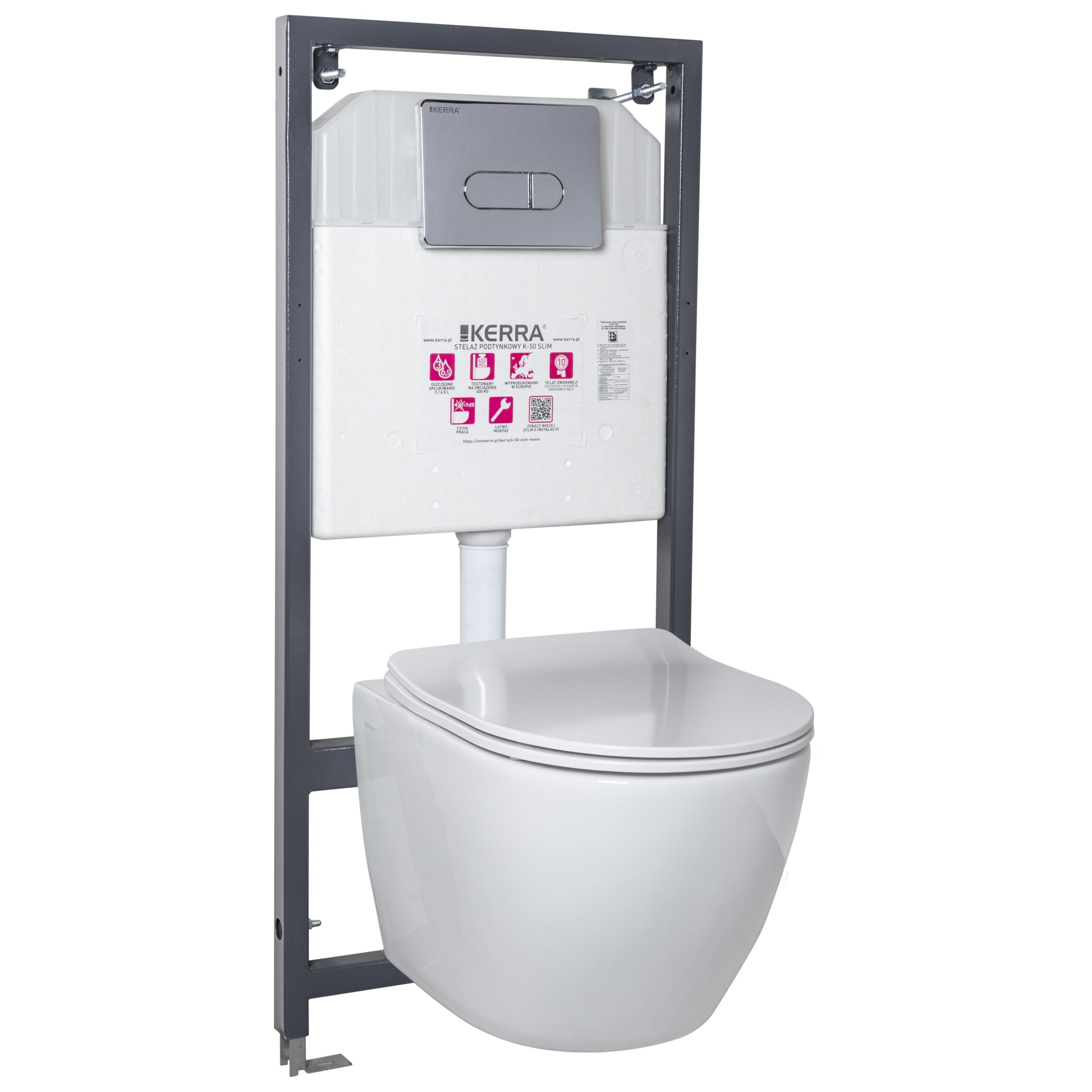 Zestaw podtynkowy WC z miską wirową Kasos i przyciskiem Pacific chrom, Kerra