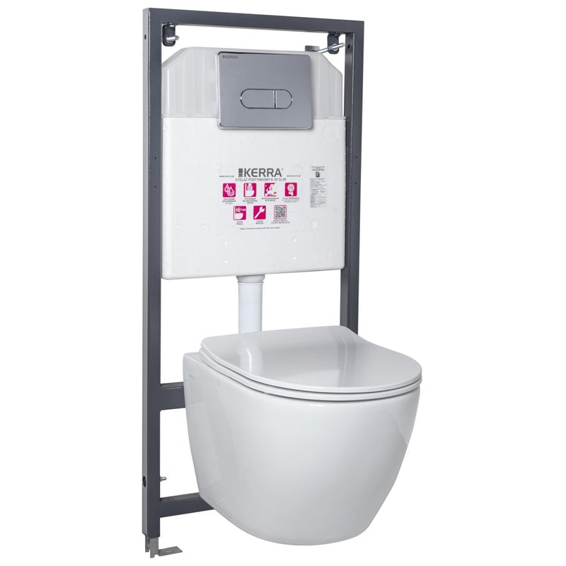 Zestaw podtynkowy WC z miską wirową Kasos i przyciskiem Pacific chrom, Kerra