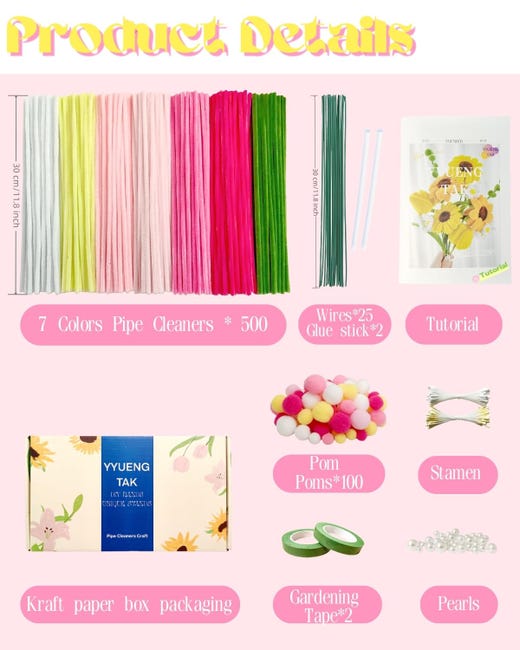 200 Pièces Fil Chenille Cure Pipe à Bricoler Rose et Vert Pipe Cleaner Flower Set avec Fil de Bricolage Vert, Ruban Cadeau, Ruban Adhésif et Papier à Bouquet pour Bouquet DIY Décoration 200 Pièces Fil Chenille Cure Pipe à Bricoler Rose et Vert Pipe Cleaner Flower Set avec Fil de Bricolage Vert, Ruban Cadeau, Ruban Adhésif et Papier à Bouquet pour Bouquet DIY Décoration