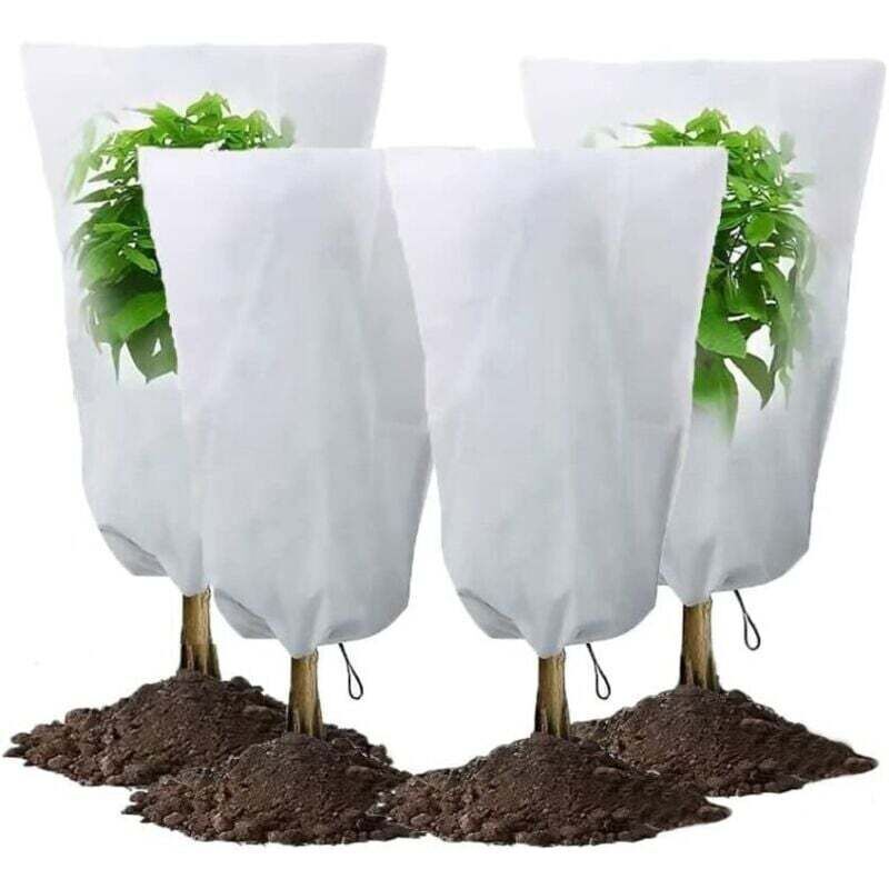 Pachet de 4 huse de iarnă pentru plante, 60 x 80 cm, voal de iarnă pentru plante de exterior, husă de protecție pentru plante cu șnur de fixare 4buc