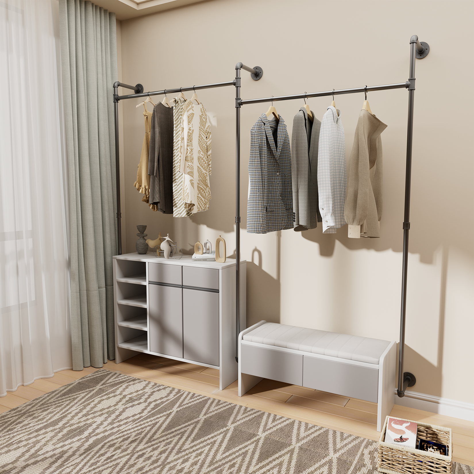 Penderie Vêtements Industriel Ouverte Design en Tubes l.205 x H.190cm - 5