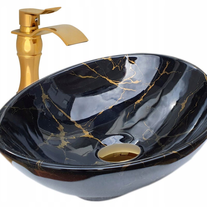 Umywalka nablatowa Estiva EBA Marmo Black Gold marmur czarna złote żyłki 41,5x34x14 cm