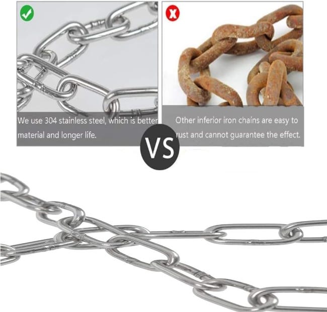 Catena in acciaio inossidabile da 3 mm,catena in acciaio da 2 m + 2 pezzi di catena di estensione con moschettone per appendere la catena dell'ancora | Leroy Merlin Catena in acciaio inossidabile da 3 mm,catena in acciaio da 2 m + 2 pezzi di catena di estensione con moschettone per appendere la catena dell'ancora | Leroy Merlin