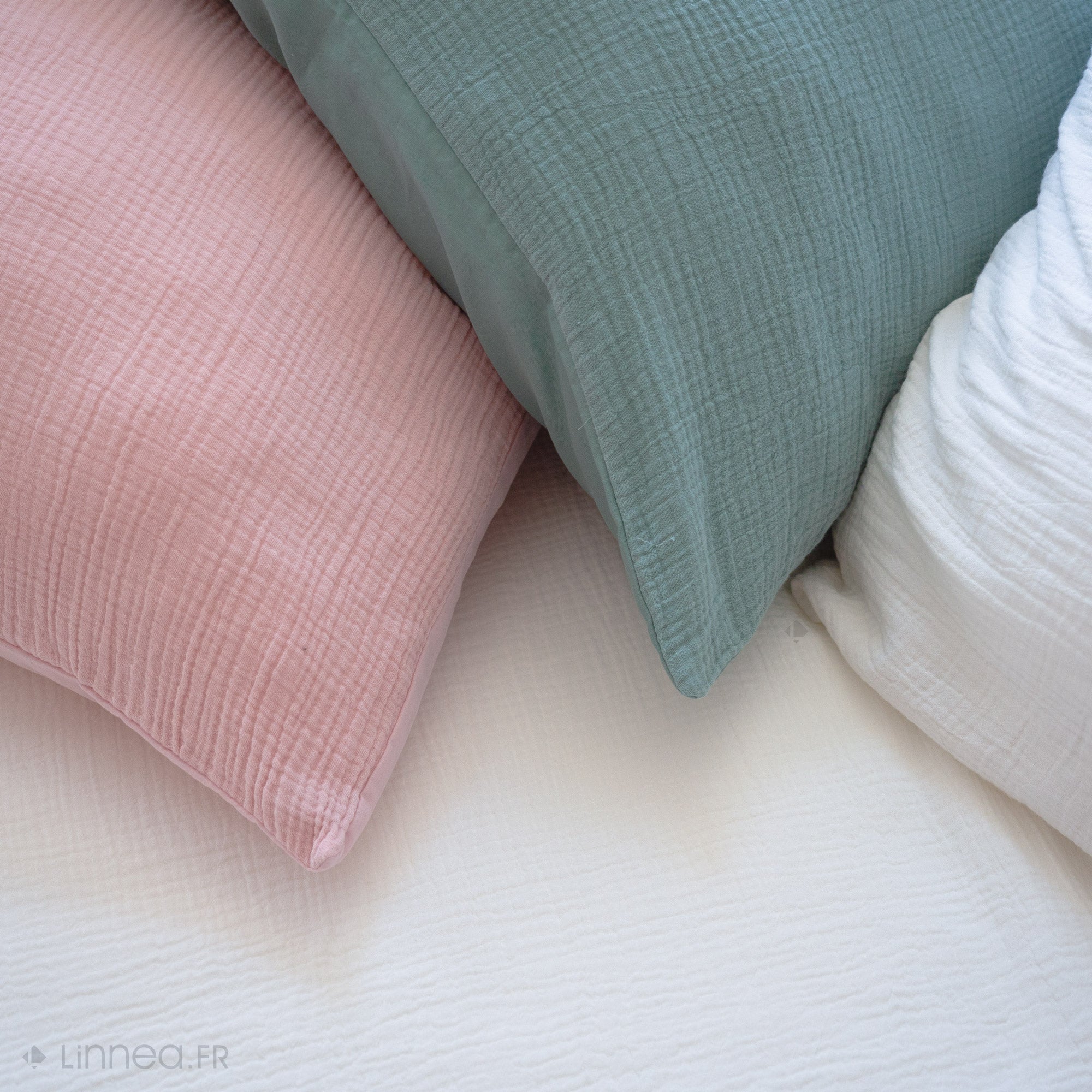 Parure de lit 140x200 cm double gaze de coton GAZGAZ vert kaki 2 pièces - 4