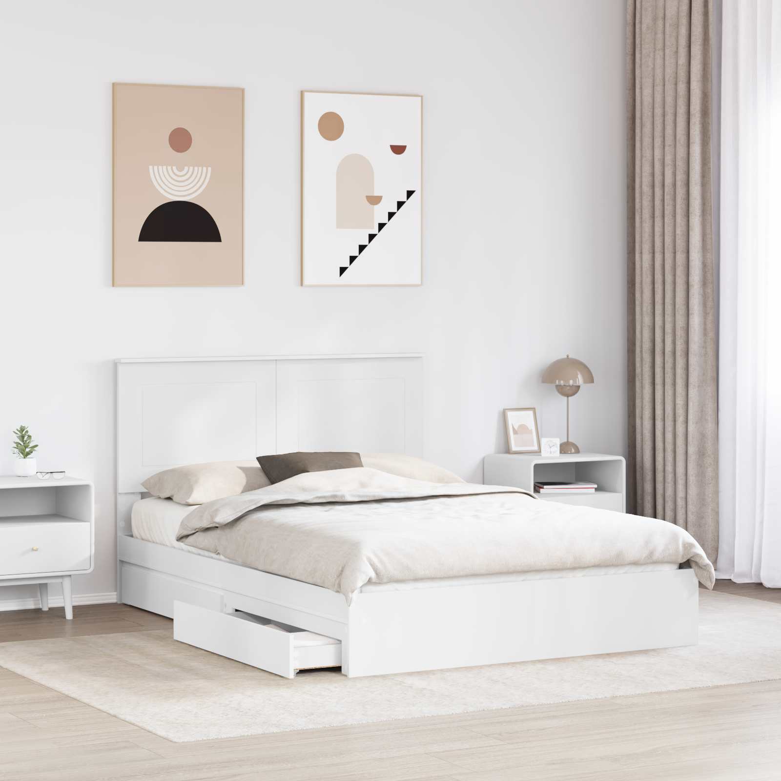 Lit de Rangement Blanc 140 x 200 cm Bois d'ingénierie - 3