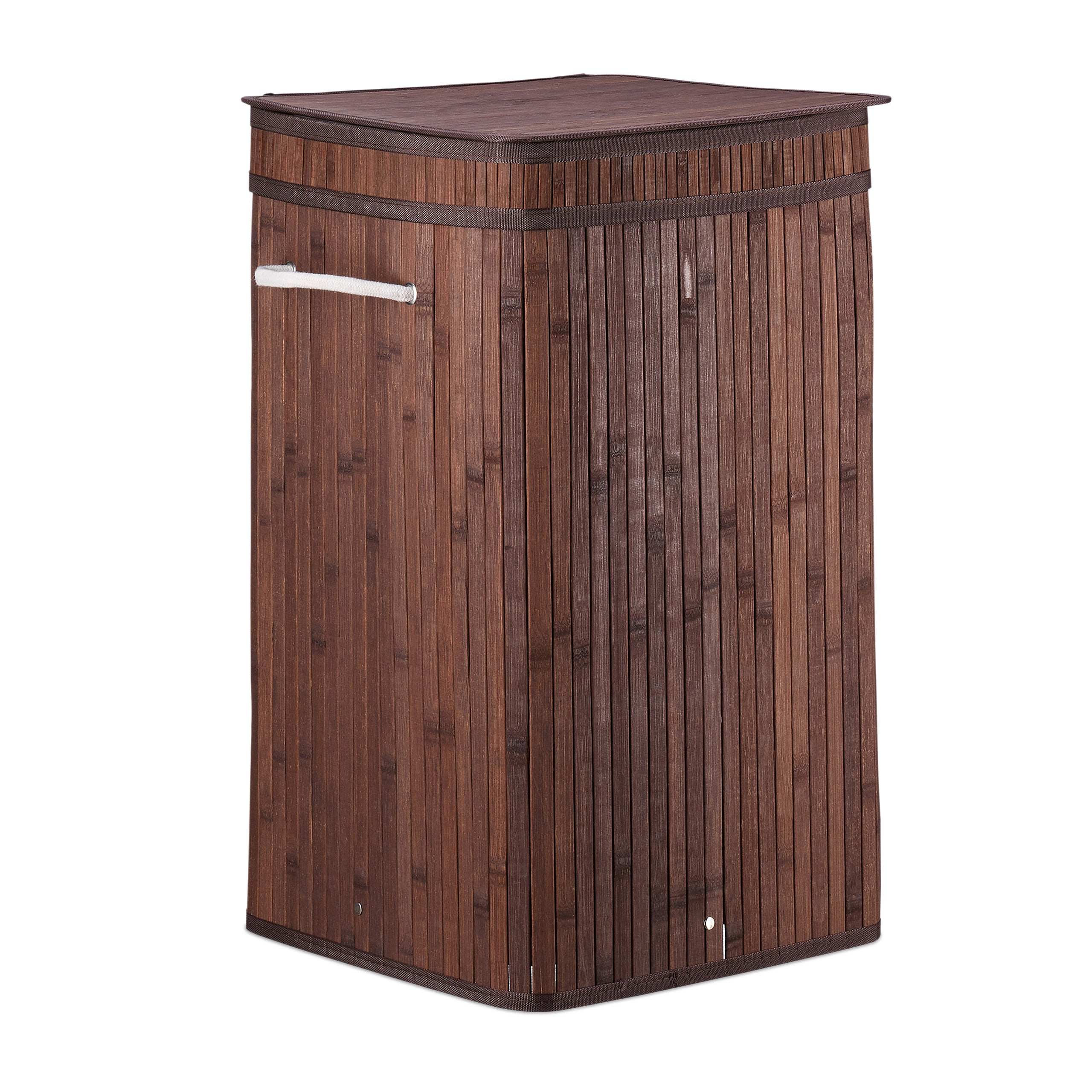 Corbeille à linge pliable, Bambou, avec anse, 70 litres, couvercle, HxlxP 63 x 36 x 36 cm, marron, Relaxdays - 9
