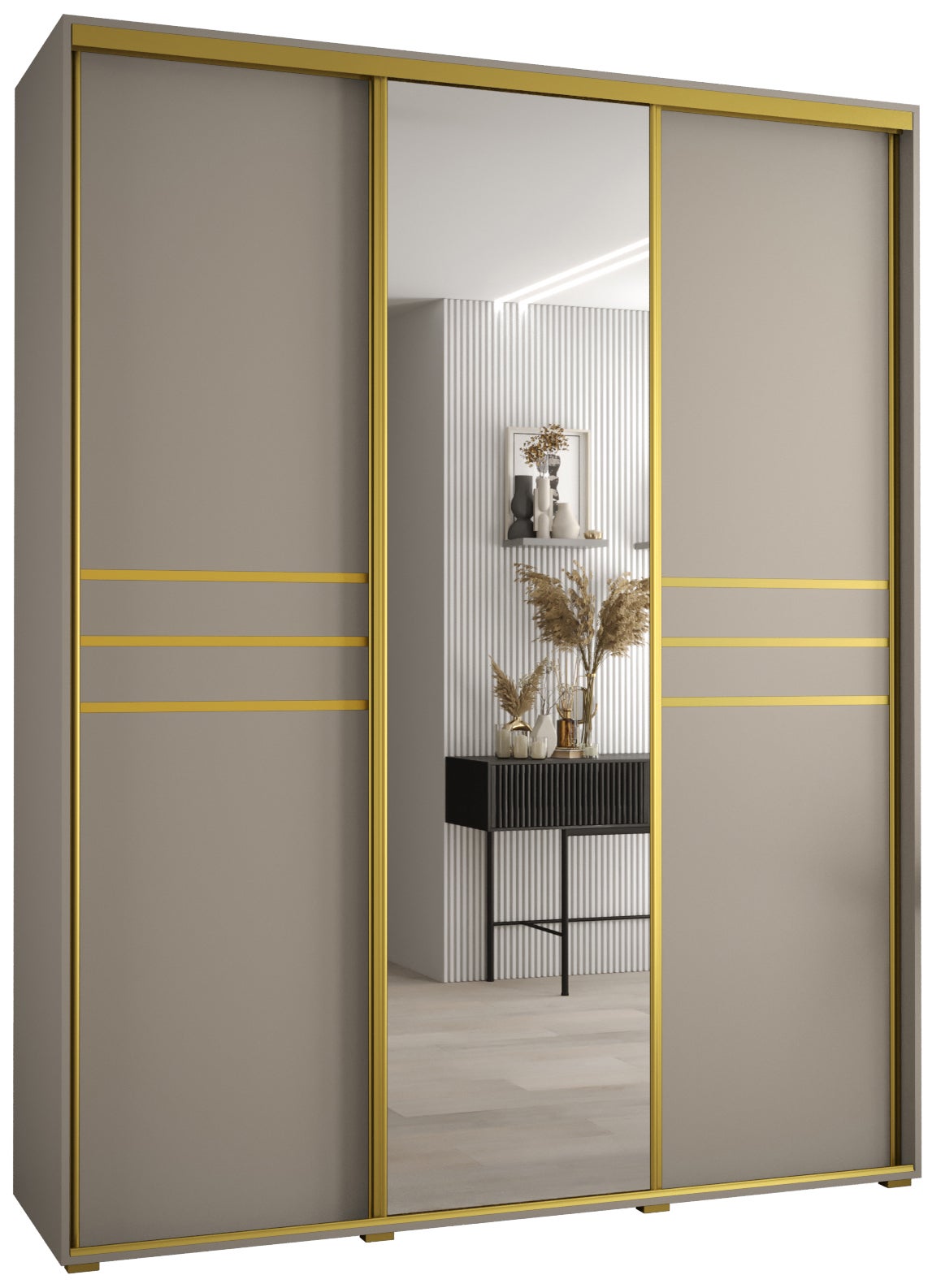 Szafa przesuwna z lustrem wysoka Dakota 11 190 x 45 x 235,2 cm kaszmir + u. Złoty - Abiks Meble
