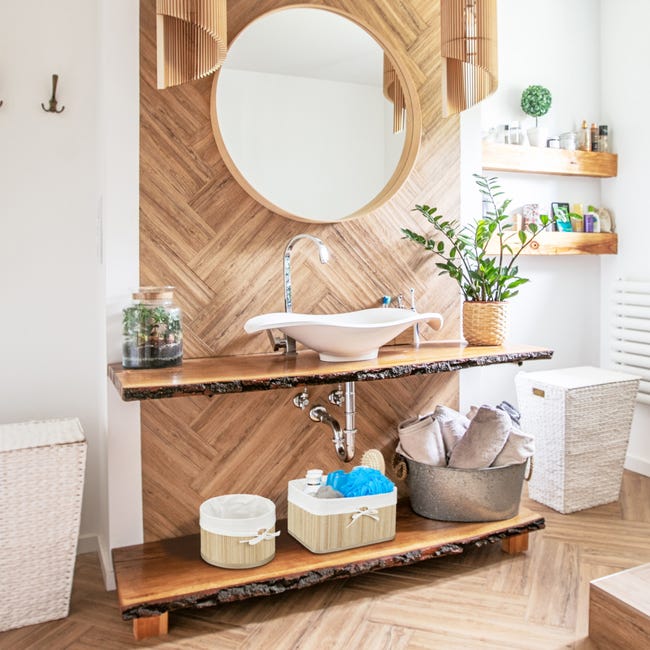 Cestino Portaoggetti In Bambù Relaxdays 20x31x31 Cm - Con Fodera In Tessuto, Per Bagno, Giochi O Casa - Foto 2