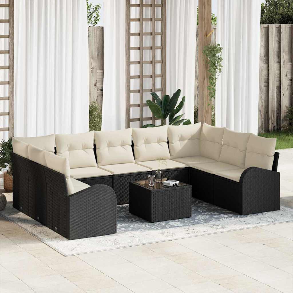 Zestaw Sof z poduszką 10 pcs Czarny Rattan poli vidaXL