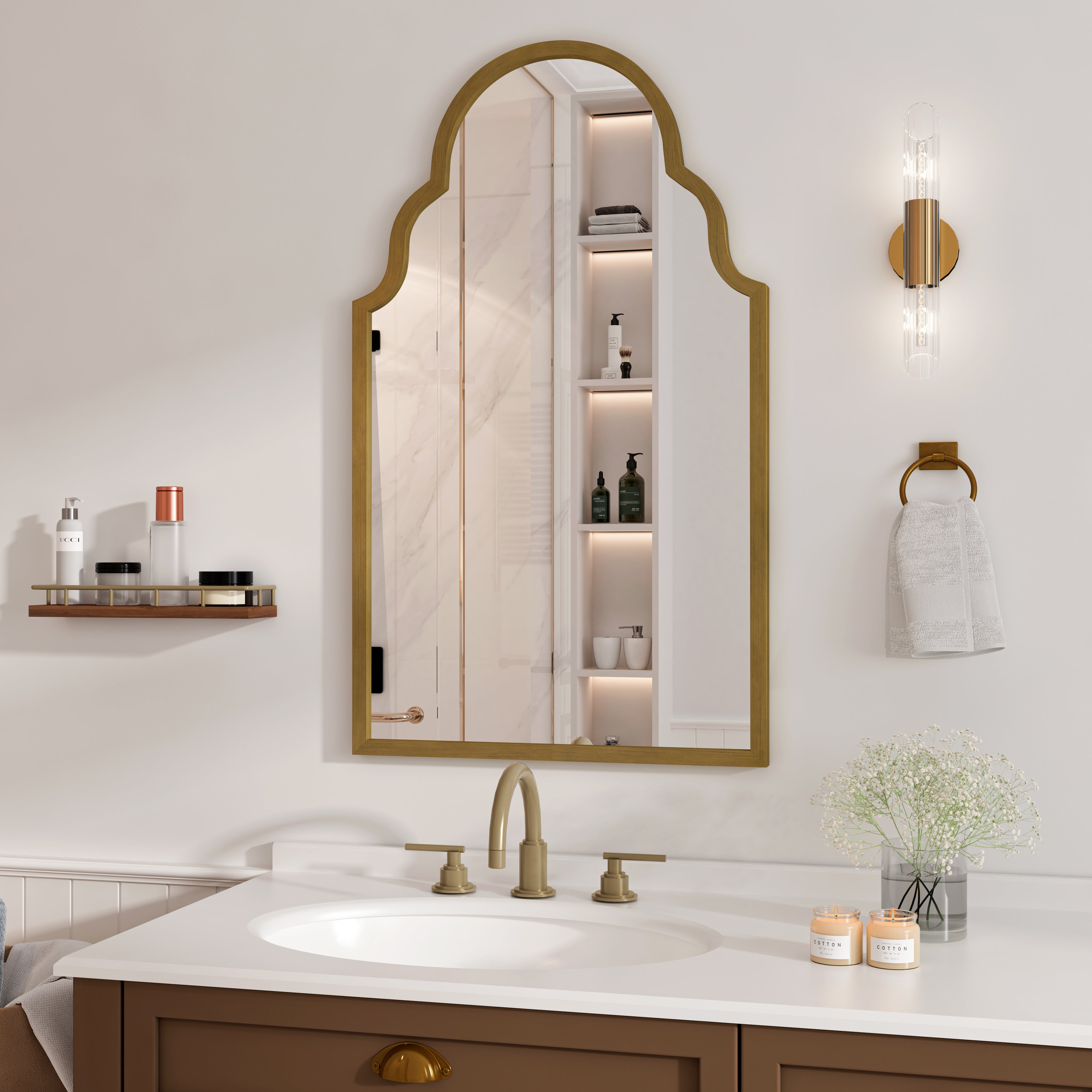 Miroir rectangulaire, 61 x 101 cm, bronze, cadre en métal, miroir mural de salle de bain, pour salle de bain, salon, chambre à coucher, décoration mur - 2