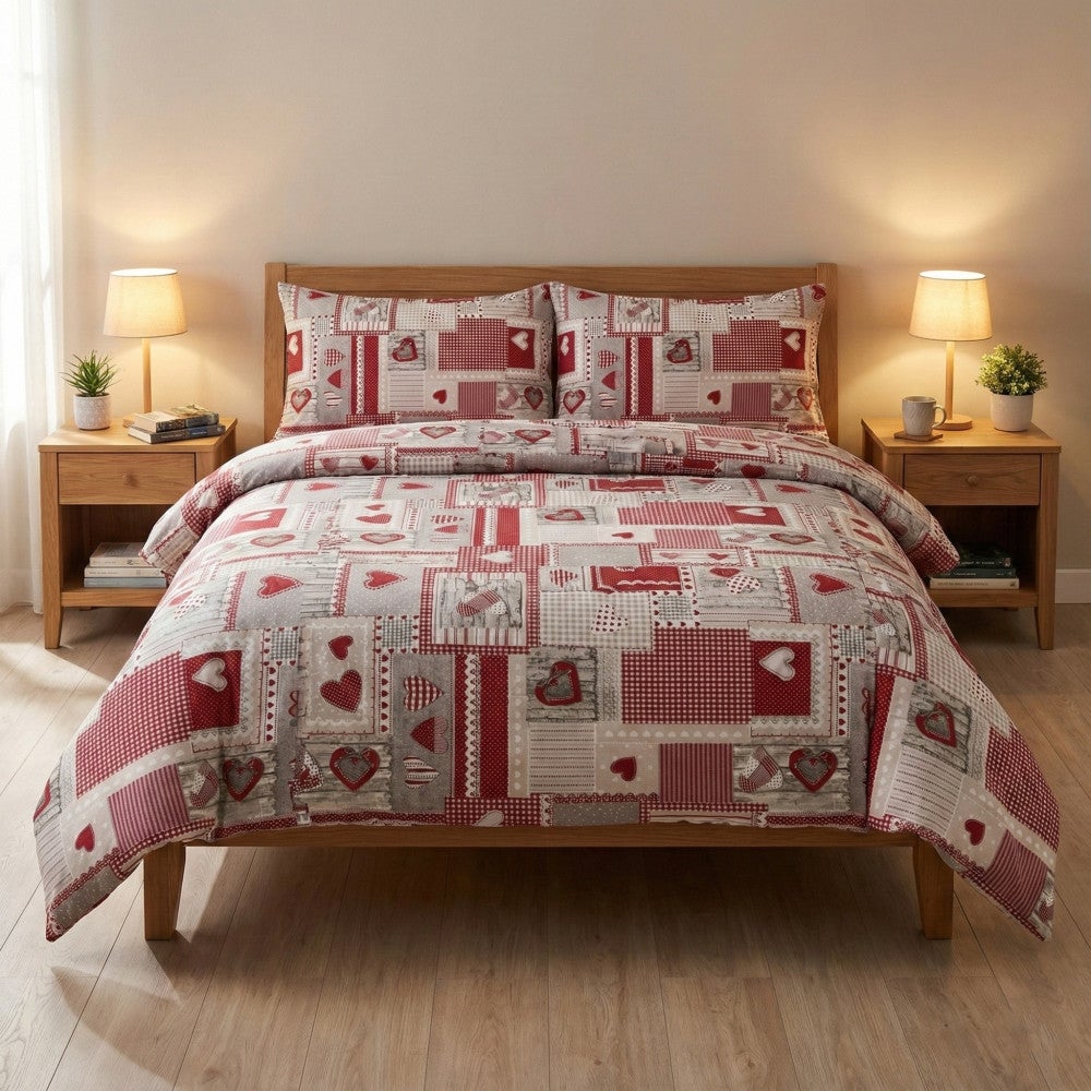 CapitanCasa Parure Copripiumino Matrimoniale Tirolo - 100% Cotone, 250x200 Cm + 2 Federe 50x80 Cm - Stampa Tirolese Con Cuori E Cervi, Made In Italy, Oeko-Tex