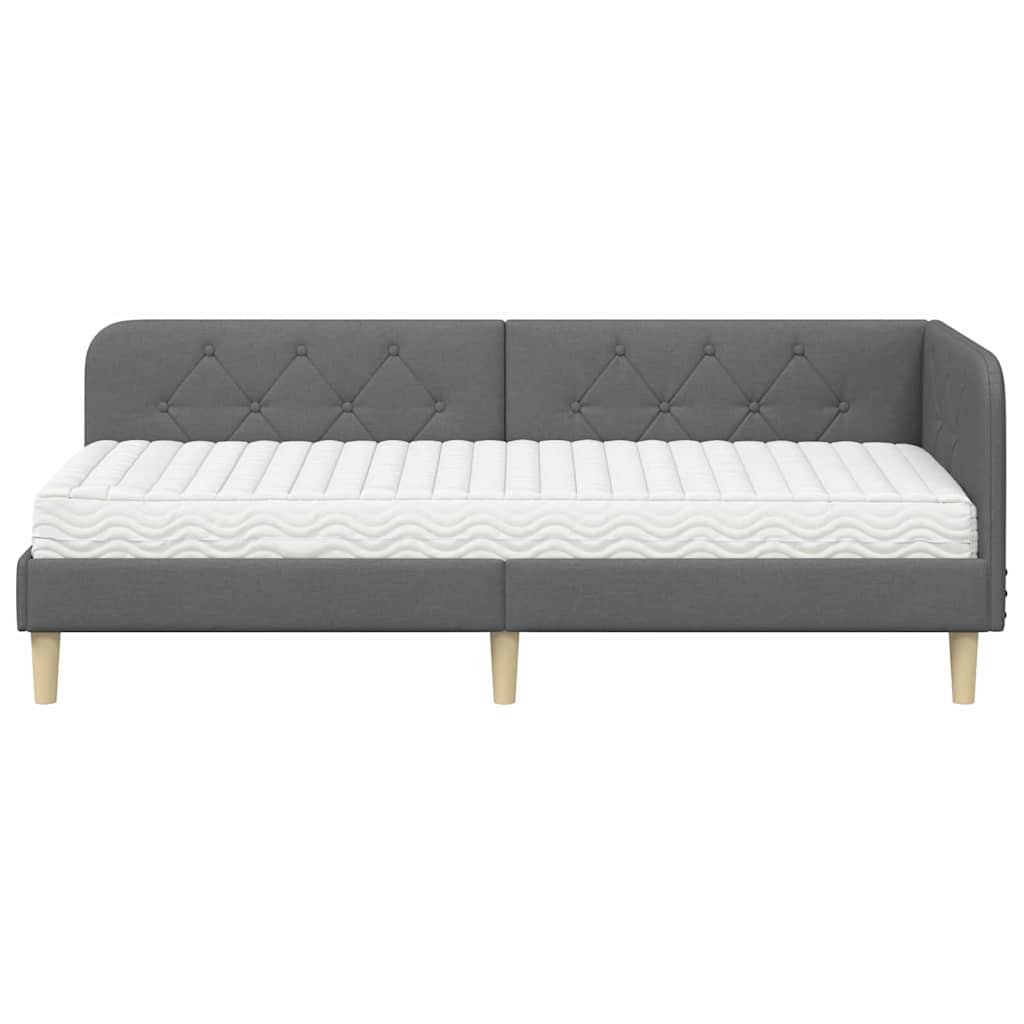 Cadre de lit d'angle gris foncé 80 x 200 cm tissu - 5