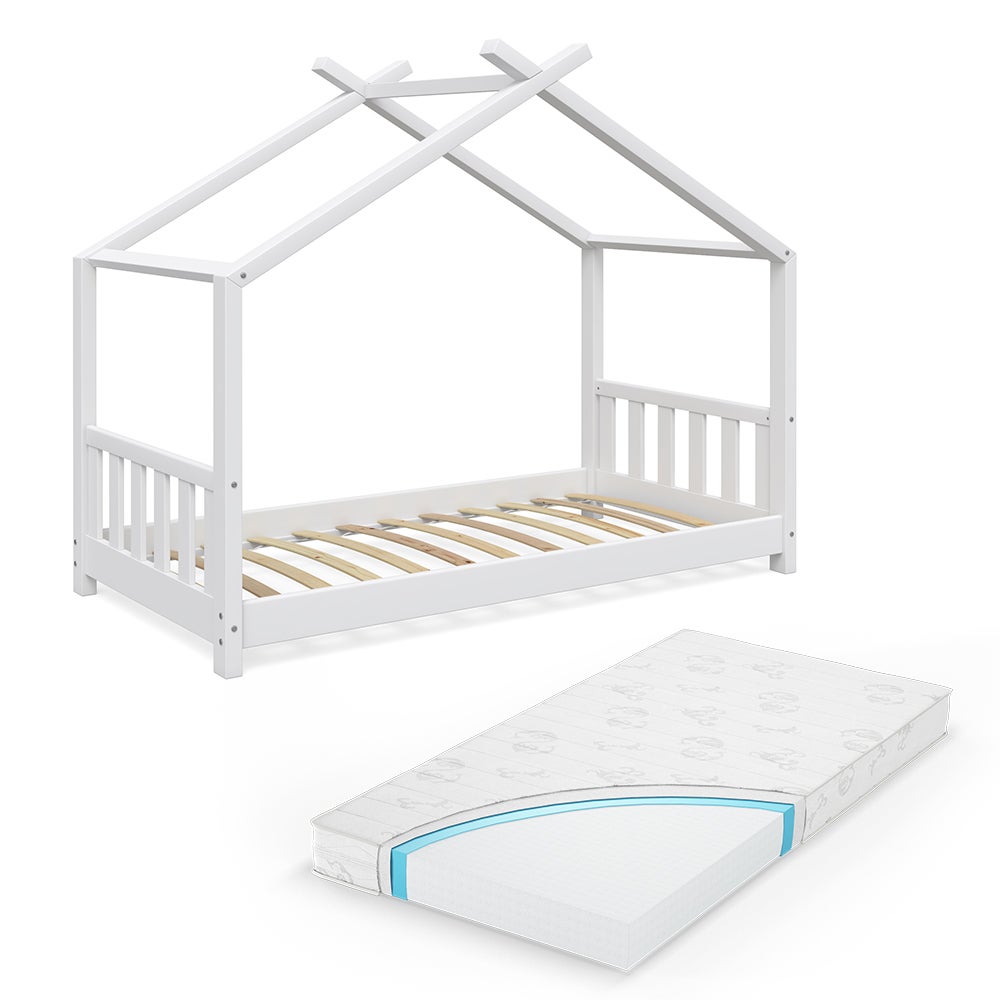 Lit enfant Lit cabane Lit simple Adis blanc gris 80 x 160 cm VitaliSpa