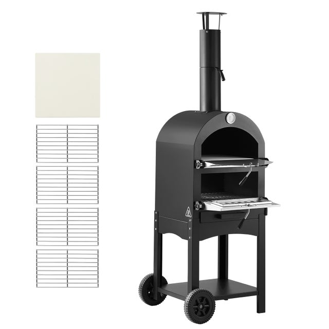 Horno de pizza SucceBuy para exteriores de 12 pulgadas y 305 mm, alimentado por pellets madera, diseñado dos niveles y ruedas extraíbles, para acampar