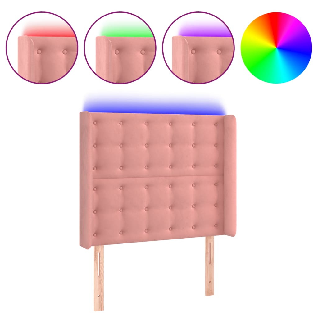 Cabecero de cama，panel de cabecera，decoración de pared con led de terciopelo rosa 93x16x118/128 cm cfw10430