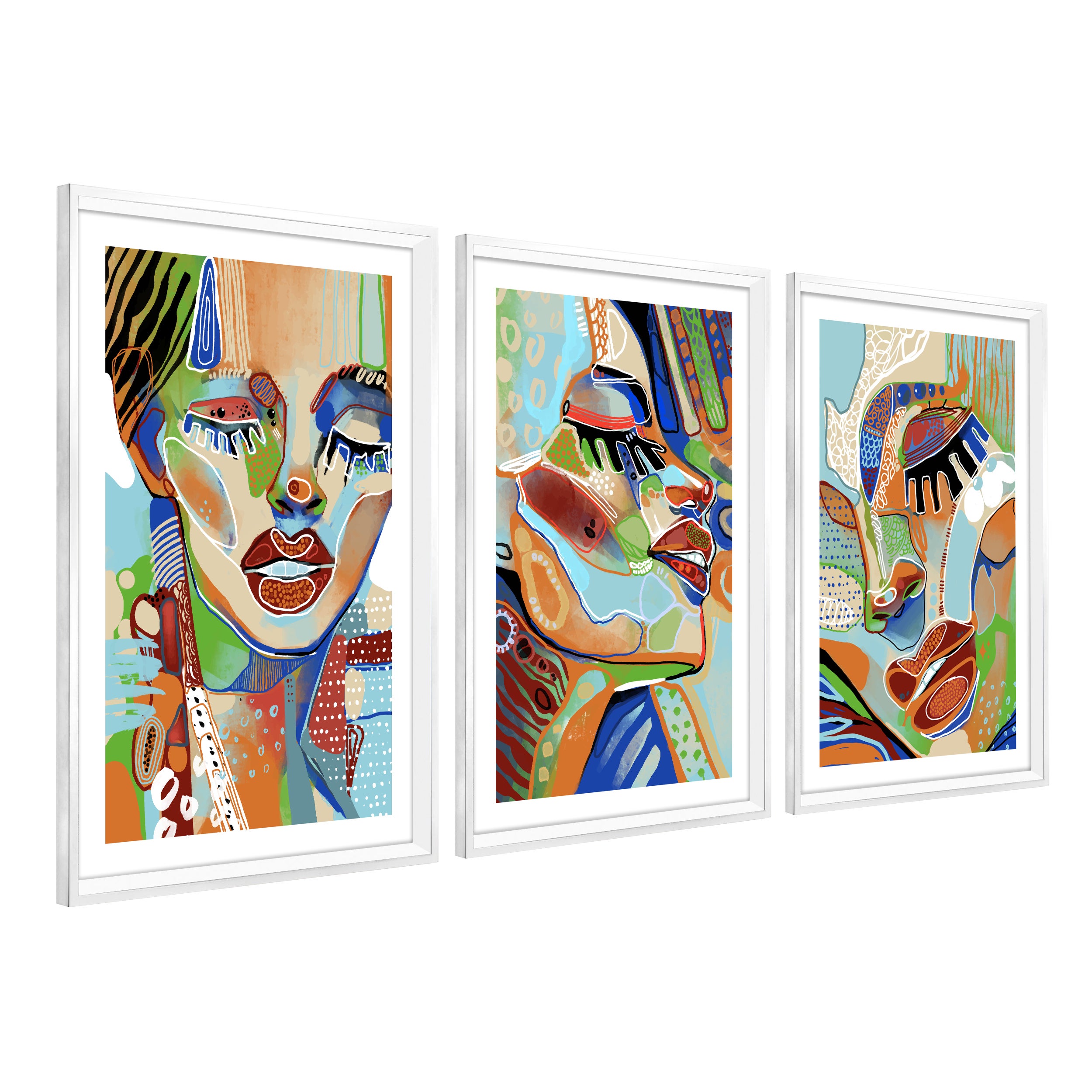 Dekoarte - cuadros decoracion salon modernos donna 50x70 cm x3 piezas - cuadros con marco blanco incluido