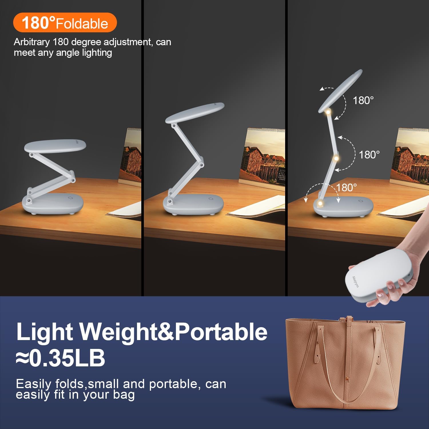 NICOLA Lampe de bureau sans fil LED, lampe de bureau pliante rechargeable, température de couleur 3000K-4500K-6500K, lampe de bureau tactile rotative - 3