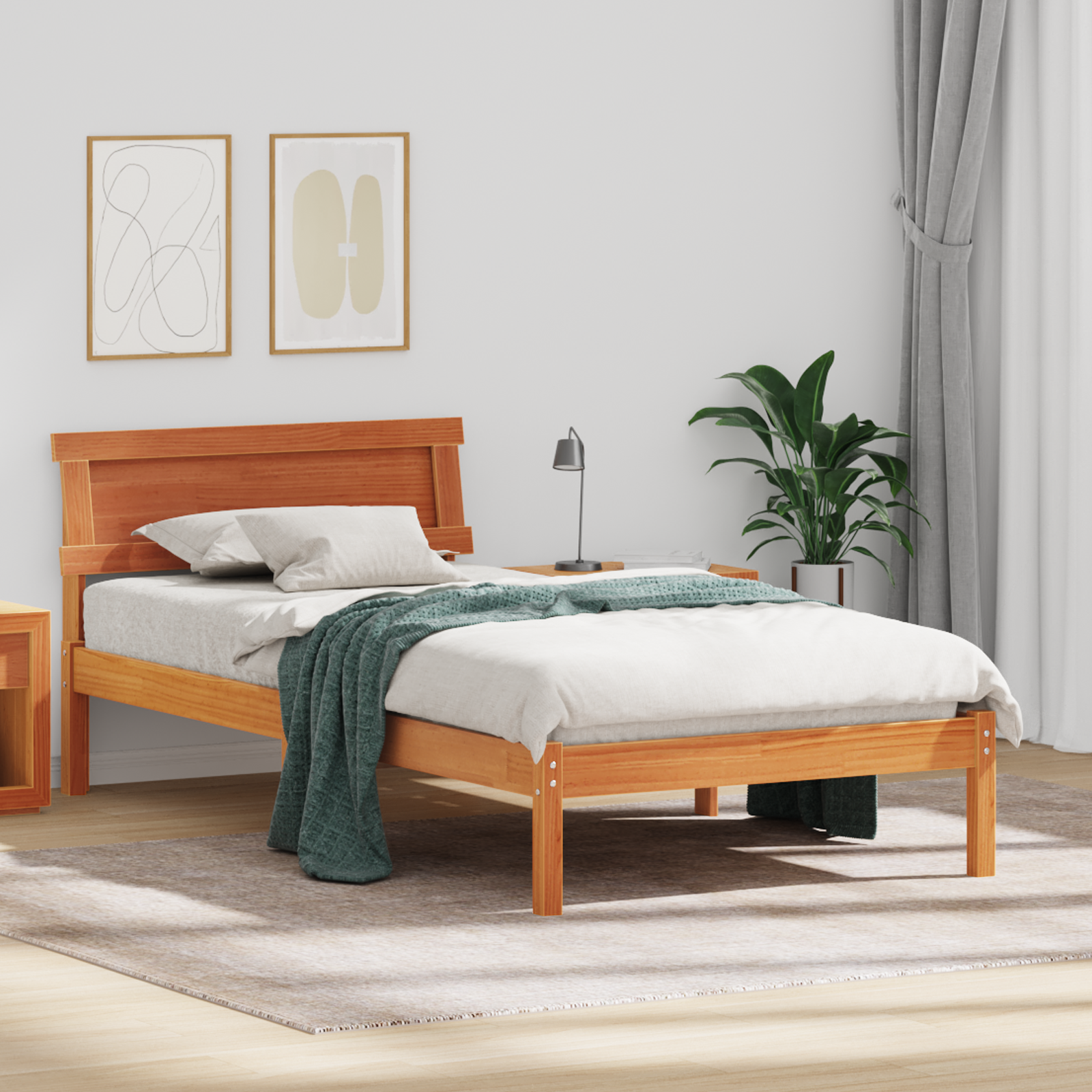 Cadre De Lit En Pin Massif 90 X 190 Cm - Style Moderne, Tête De Lit Intégrée - Sans Sommier Nécessaire - 5